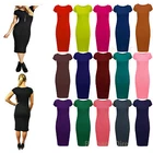 Womens Ladies Short Sleeve Midi Dress Bodycon PLUS SIZE Cap Maxi Midi Dress 8-26
