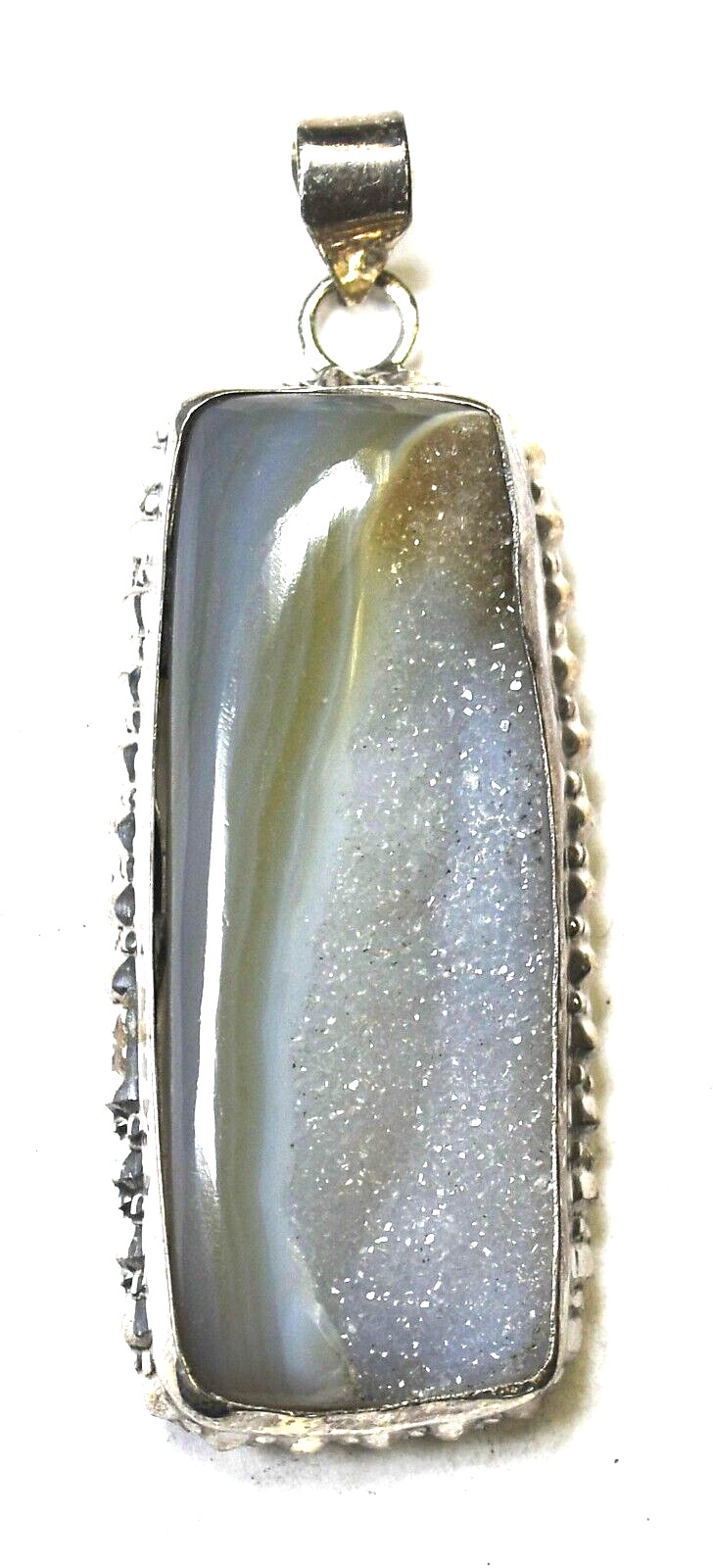 Sterling Silver Druzy Quartz Rectangle Pendant 2.… - image 1
