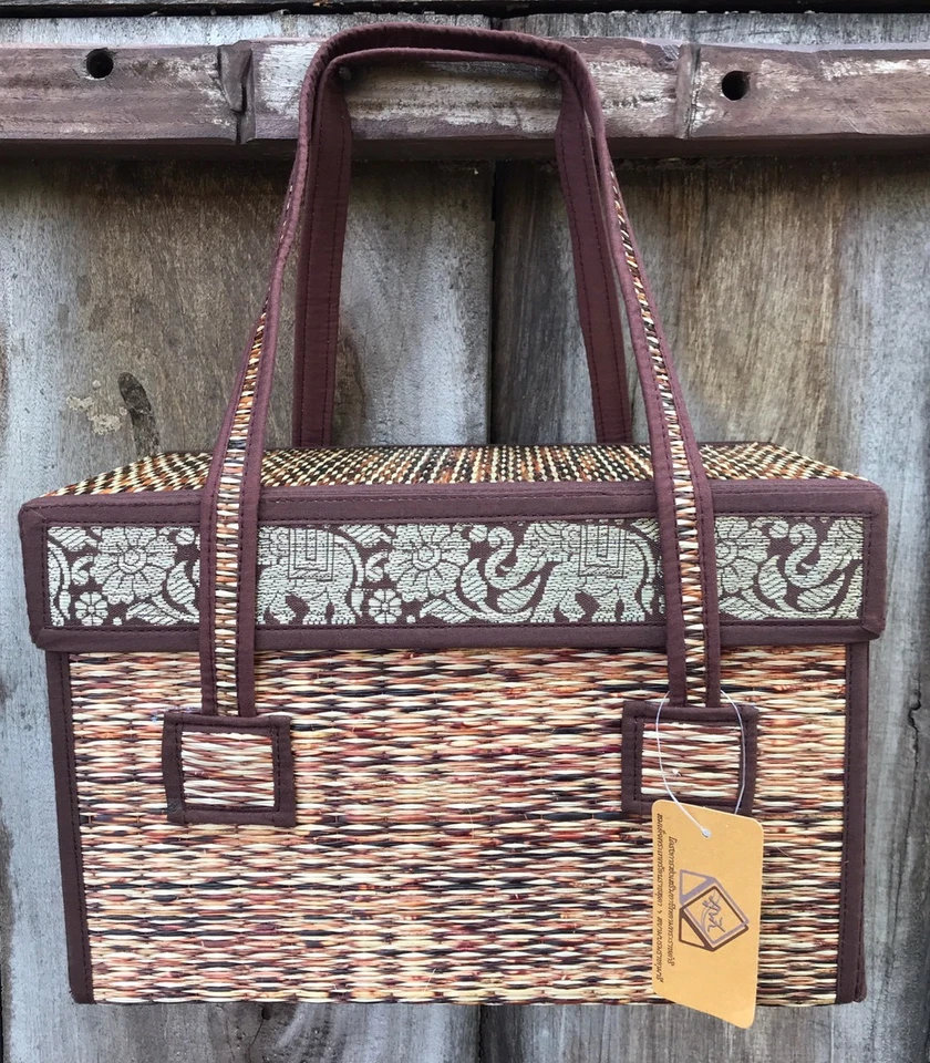 Natural Reed Hand Woven Handbag Multi-Purpose Box Elephant Side Eco-Friendly  - Image 2 of 4