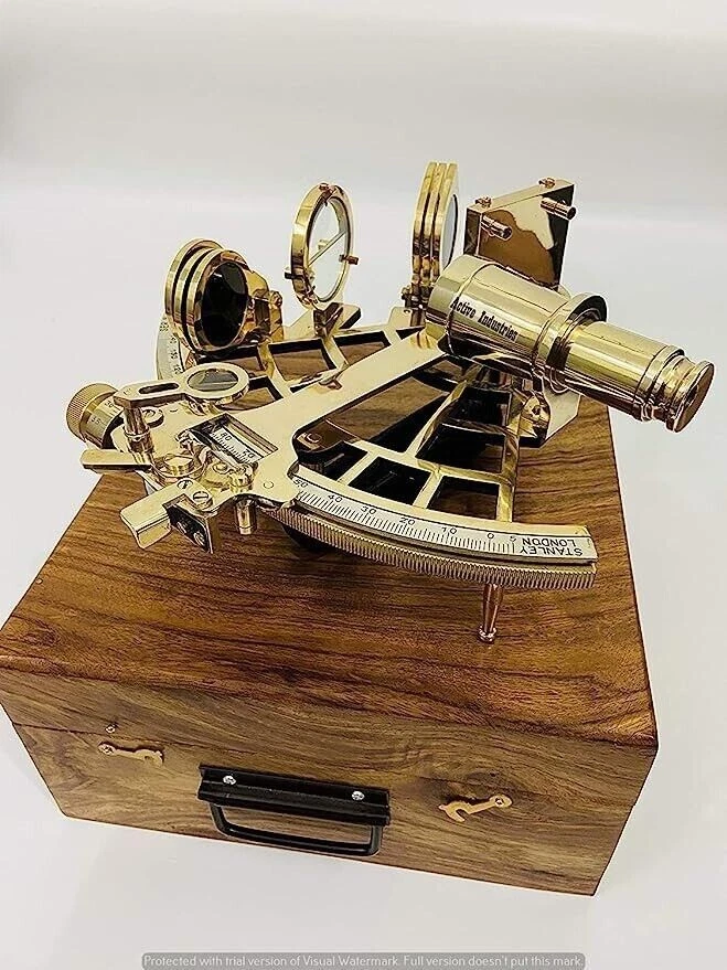 Antiguo sextante real de navegación de latón náutico de colección de 9"" en funcionamiento Foto 3 de 4