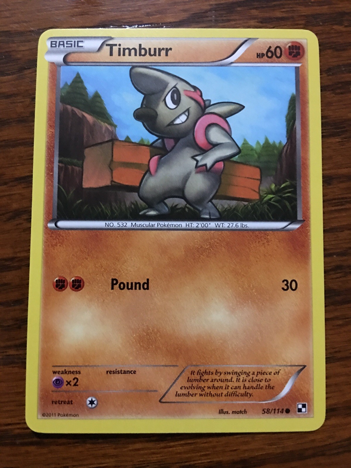TIMBURR 58/114 Pokemon Card BLACK & WHITE New Mint / Near Mint FIGHTING Type x1