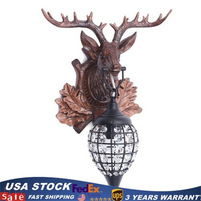 Rustic Deer Light Antler Crystal Wall Sconce Lighting Wildlife Home Decor 110V