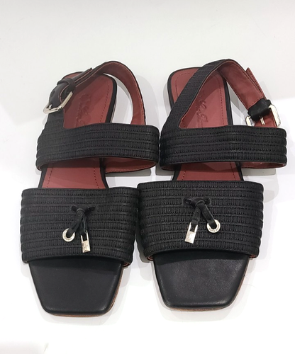 Loro Piana Black Woven Leather Flat Sandals – EU 38 / US 7.5