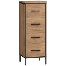 HOMCOM Narrow Bathroom Storage Cabinet with 4 Drawers for Small Spaces - Oak