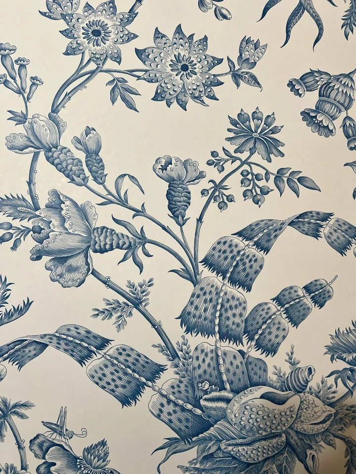 Wallpaper Brunschwig and Fils Shell Toile Blue and White Designer Wall Covering - Image 4 of 4