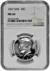 1967 50C SMS Kennedy Half Dollar NGC Graded MS 66 with Light Cameo