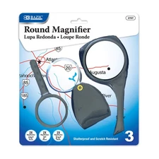 BAZIC Magnifying Glass Set 3-Pack, 2½", 2", 1¾" for Reading & Science