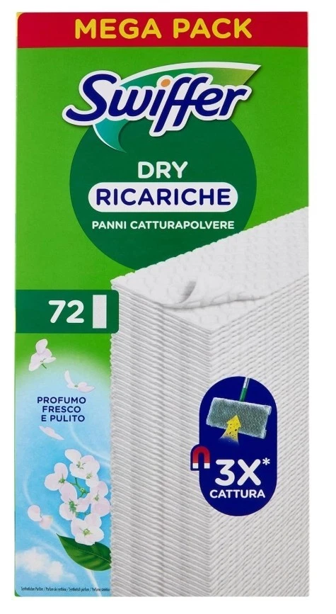 Swiffer Dry Panni Catturapolvere Confezione da 72 Ricariche GIGA PACK bianco