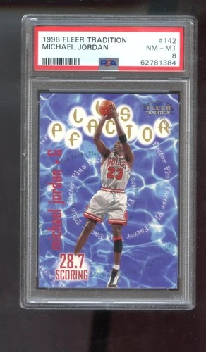 1998-99 Fleer Tradition #142 Michael Jordan Plus Factor PSA 8 Graded Card NBA 98