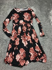 Reborn J Dress Womens Size Large Black Pink Floral Long Sleeve
