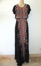 Johnny Was Biya Effy Challis Black Fully Embroidered Maxi Dress size S