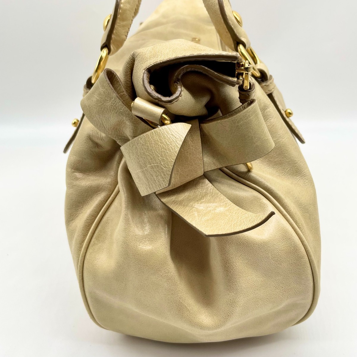 Miu Miu Vitello Lux 2way Handbag Leather Ribbon bow Shoulder Bag 