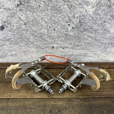 パーツ 1959 CAMPAGNOLO RECORD Road Pedals Vintage Campagnolo Record Road Bike Pedals 9/16 Pair Toe Clips