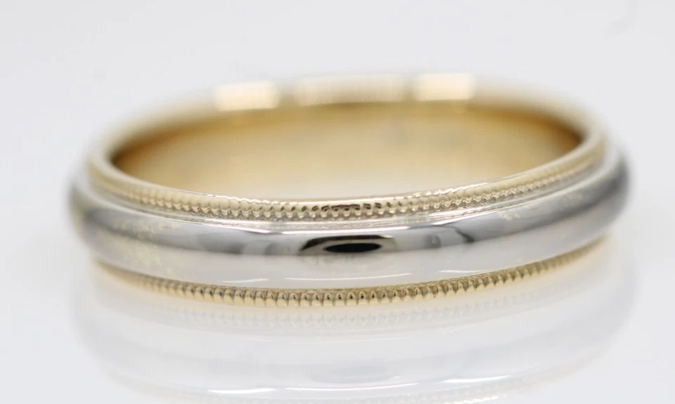 Anillo de boda Tiffany & Co. 18K dos tonos 4 mm milgrain tamaño 6 - 4,3 gramos Foto 3 de 4