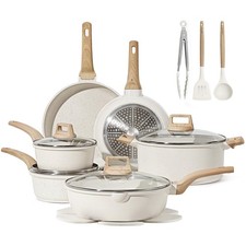 CAROTE 16 Piece Pots and Pans Set Nonstick, White 16 Piece, Cream