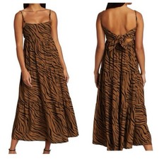 Faithfull the Brand Corvina Tiger Print Cutout Back Maxi Dress Sz 8 Lightweight