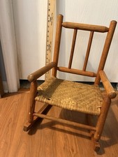 Vintage Toddler s Or Large Doll Wooden Rocking Chair With A Hand Woven Seat