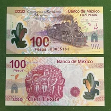 2010 MEXICO 100 pesos note Polymer (railroad) SERIE A Sub D UNC