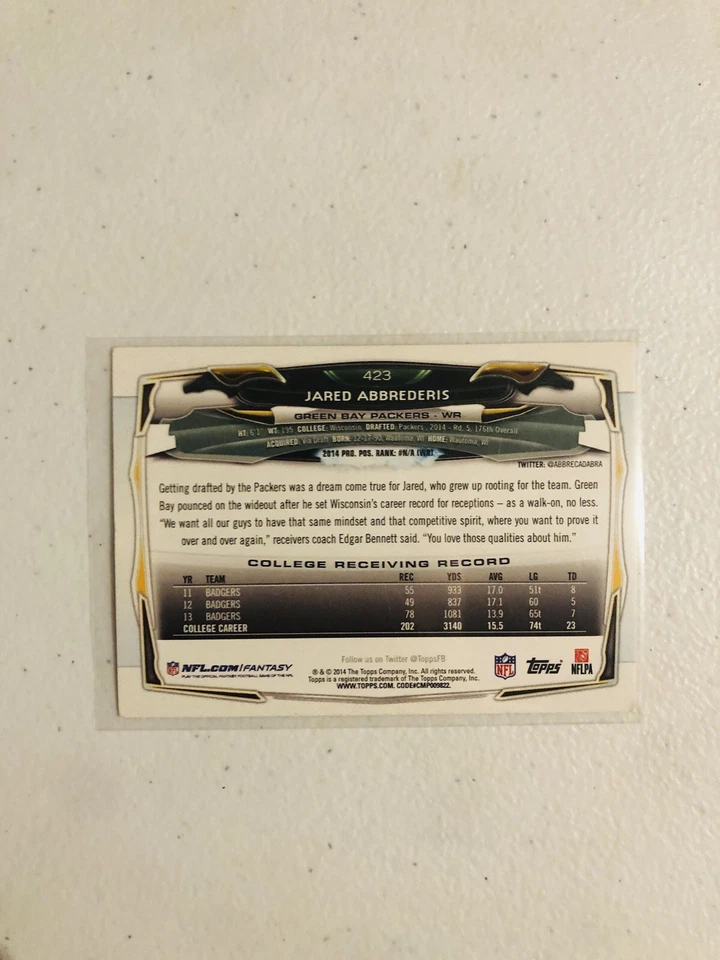 2014 Topps - Jared Abbrederis #423 - Image 2 of 2