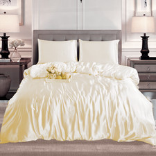 3 Pcs Luxury Silk Satin Duvet Cover Silky Bedding Set Duvet Cover + Pillowcases