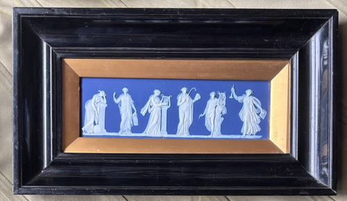 Beautiful Antique Wedgwood Blue Jasperware Framed Plaque (with crack)