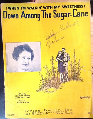 Down Among The Sugar-Cane, Words by Charles Tobias, 1929 Vintage Sheet Music