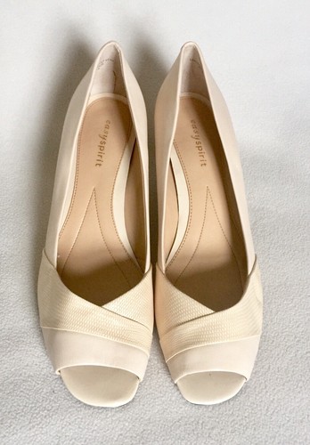 Easy Spirit Lallie Wedge Pumps Cream Beige Peektoe sz 9.5 M - Picture 2 of 5