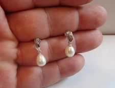925 STERLING SILVER LADIES DESIGNER DANGLING MARQUISE SHAPE PEARL STUD EARRINGS