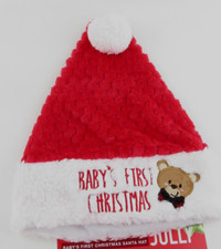 Baby's First Christmas Santa Hat - with Teddy Bear - Red  White- White Faux Fur