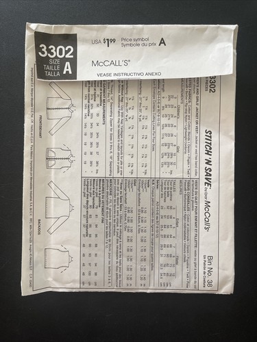 Stitch n Save McCalls Sewing Pattern Jacket Vest 3 4 5 6 Child New Uncut 3302 - Picture 2 of 7