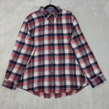 Izod Mens Button Up Flannel Shirt Size XXL  Red Blue Plaid Button Down Collar