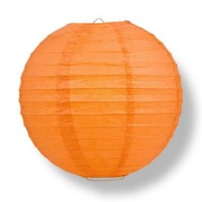 16" Persimmon Orange Round Paper Lantern, Even Ribbing, Chinese Hanging Wedding