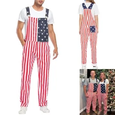 Men's & Women's Overalls USA America Flag Print Bib Jumpsuit Romper Long Pants