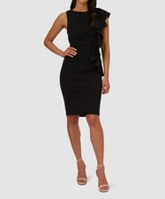 Adrianna Papell Women's Black Ruffled Boatneck Sleeveless Sheath Dress Size 16