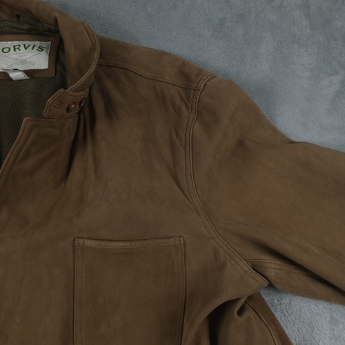Orvis Leather Jacket Mens 54 Brown Outdoor Hunting Chore Safari - Picture 2 of 10