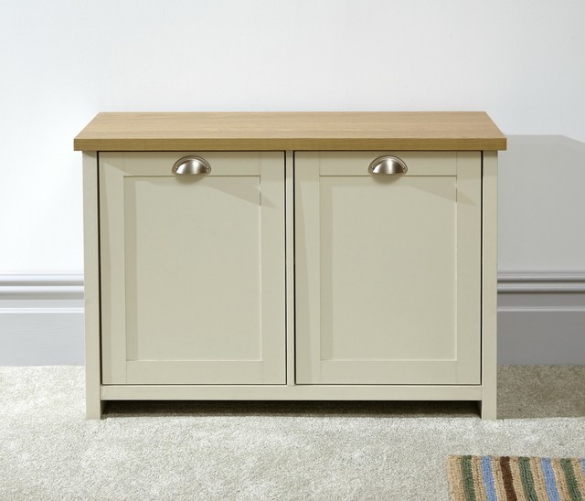 Cream Oak Shoe Storage 2 Door Cupboard Two Tone Hallway Unit