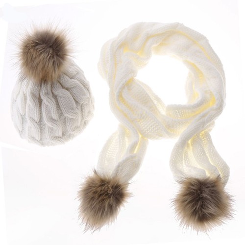 ladies woolly thick knit hat scarf pom pom womens scarf and hat