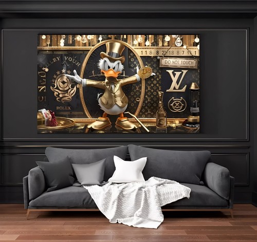 XL LEINWAND BILD 135x80x5cm DAGOBERT-DUCK MONEY POP-ART WANDBILD LUXUS LOFT NEU - Bild 2 von 2