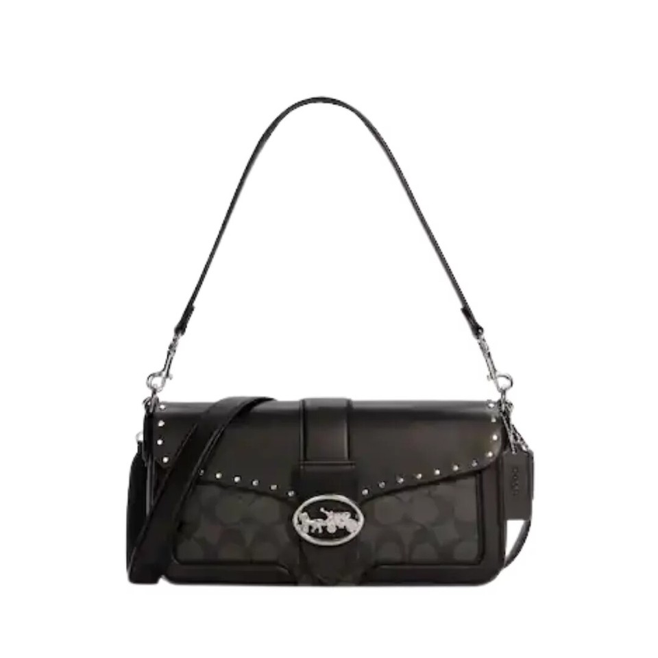 Coach Georgie Shoulder Bag in Colorblock Signature Canvas With Rivets ...