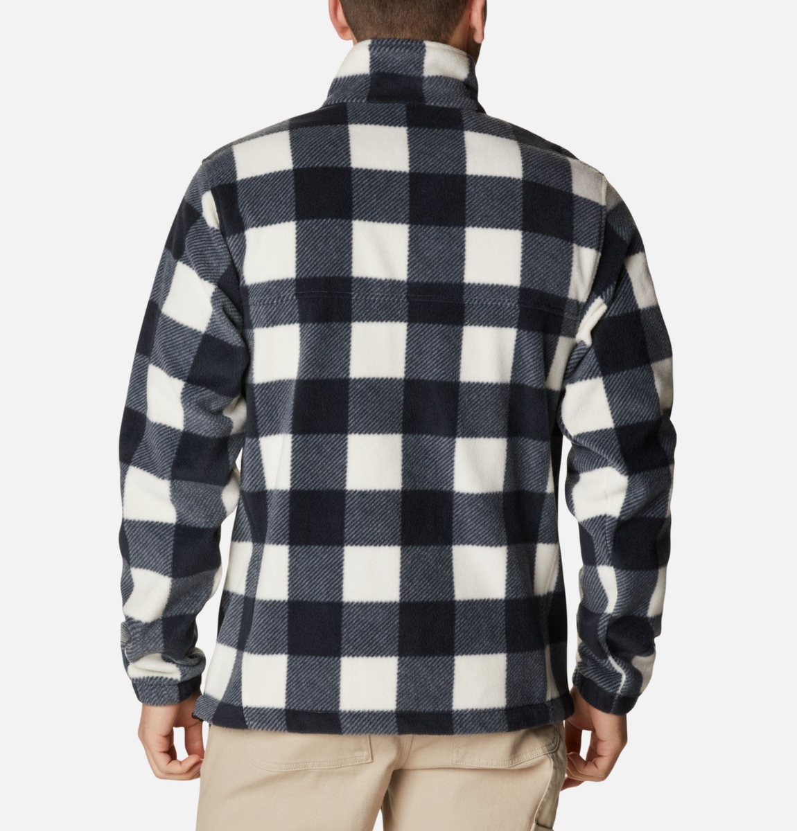 COLUMBIA MEN'S BLACK WHITE MOUNTAIN CHECK PRINT FLEECE ZIP JACKET
