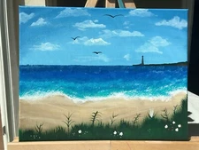 Relaxing Beautiful Beach Light House Original Hand Painted Acrylic Canvas Decor