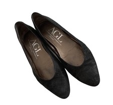 AGL Attilio Giusti Leombruni Black Suede shimmer Ballet Flat 38.5 made in Italy