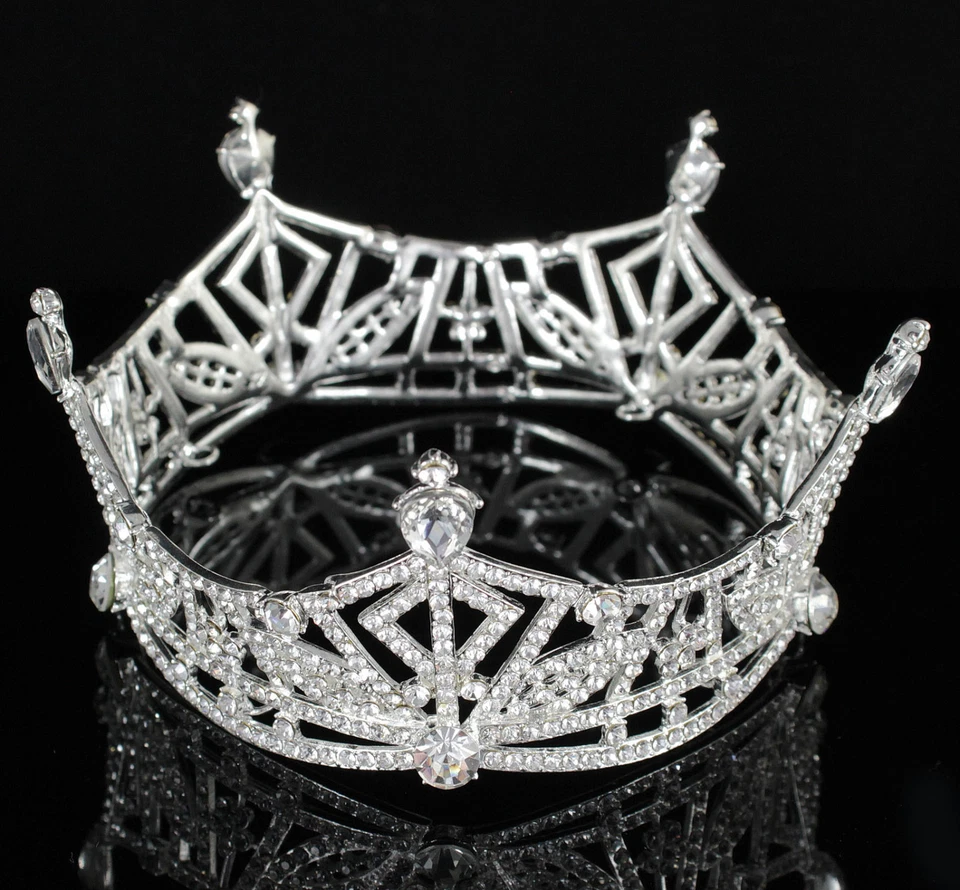 Miss America Crown Clear Austrian Rhinestone Hair Tiara Pageant T1299 silver - Image 3 of 4