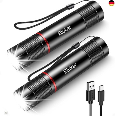 Blukar Rechargeable LED Torch, Super Bright Zoomable Mini Torch with 4 Light