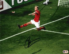 DENNIS BERGKAMP SIGNED HOLLAND WORLD CUP 1998 14X11 PHOTO (ACG WITNESS AG46484)