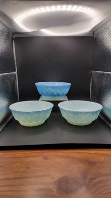 Vintage Fire-King Kimberly Blue Ombre Milk Glass Bowls Set of 3 Anchor...