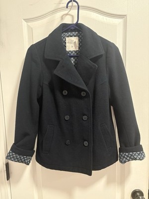H & M L.O.G.G Women's Wool Blend Peacoat Navy Floral Lined Size 6