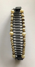 1 Vintage 1980's Black With Pearls Banana Hair Clip Combs 5" long