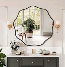  Mirror 70cm Black Round Wavy Scalloped Alu Frame  Modern Décor 