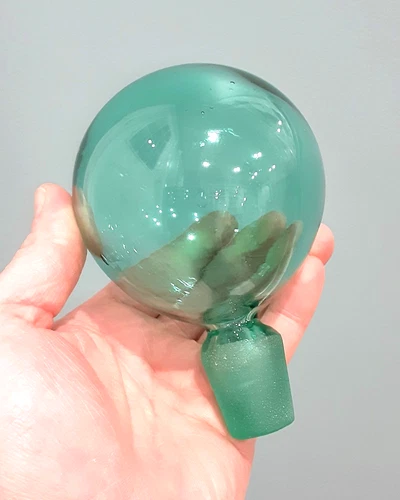 BLENKO Art Glass Sea Green Bubble Ball STOPPER ONLY 4.75" L x 3.25" W Decanter